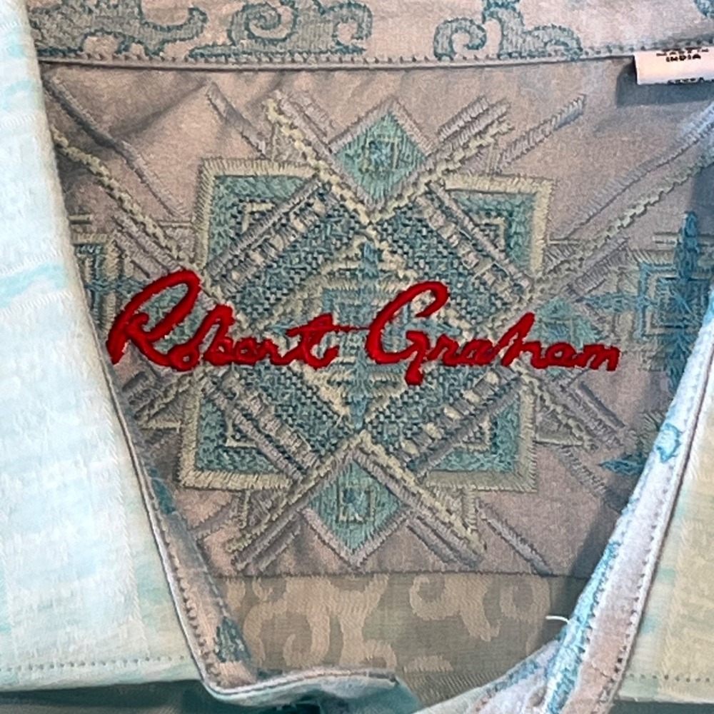 Robert Graham Shirt Mens XL Blue Linen Blend Classic Fit Flip Cuff - Picture 5 of 13
